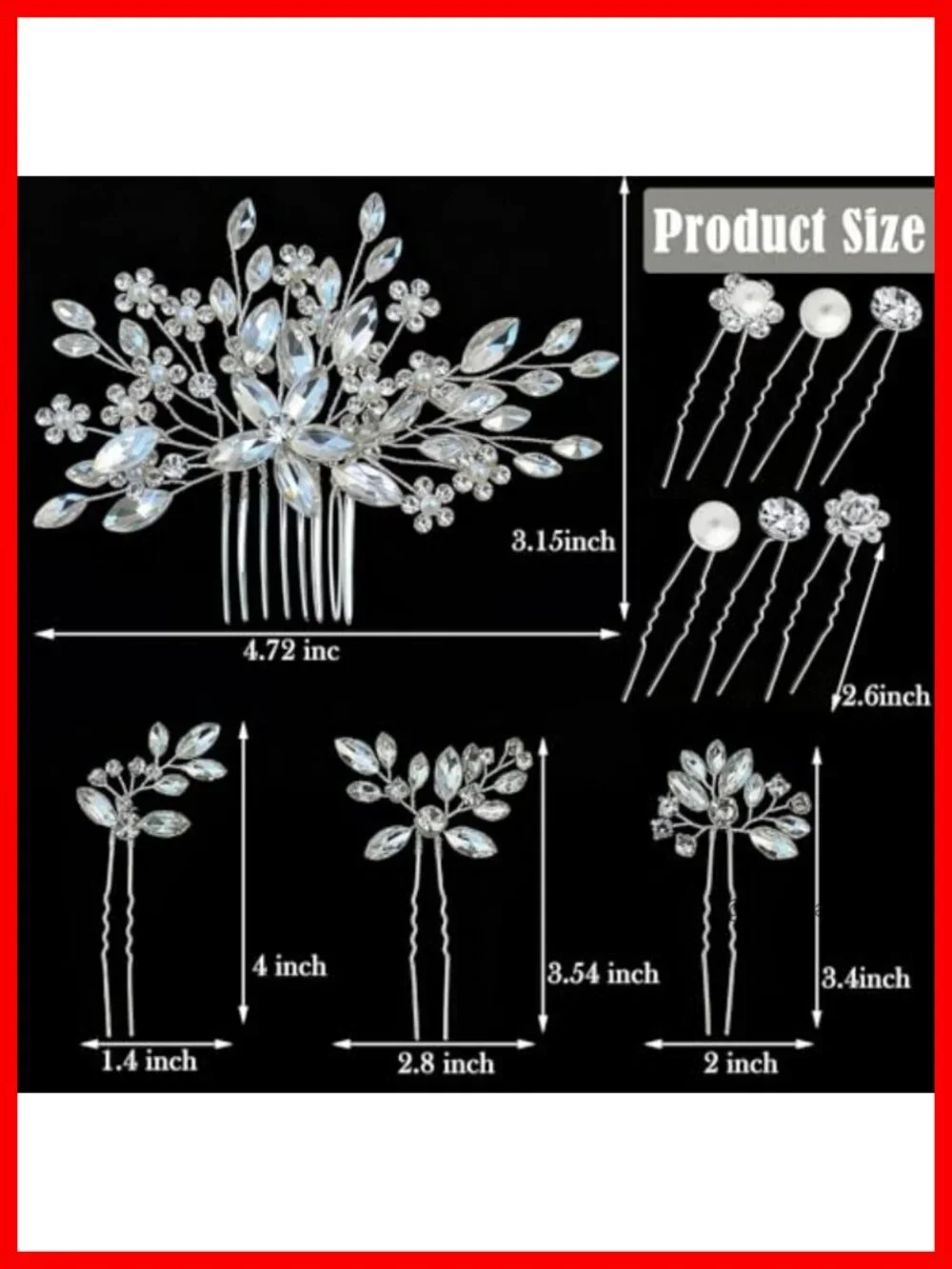 Bridal Hair Comb and Pins Set Rhinestone with Pearls Hair Pieces